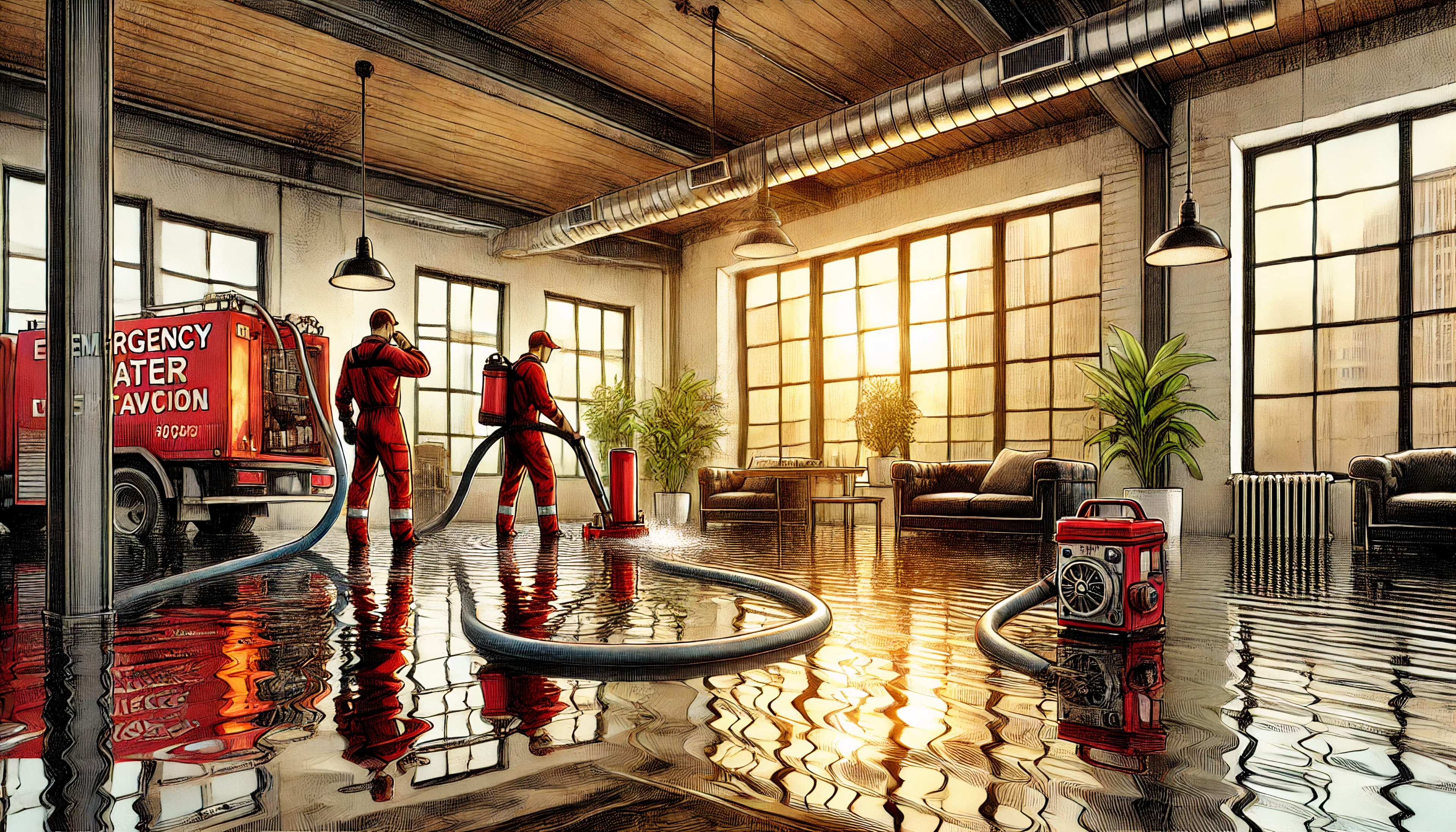 Burst pipe water extraction in an NYC loft